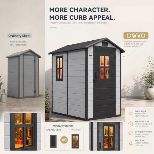 DWVO Outdoor Storage Shed 4.4×6FT, Garden Shed with 2 Windows - Image 3