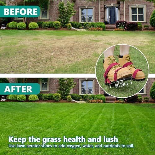 Lawn Aerator Shoes for Grass - Pre-Assembled Grass Aerator Shoes for Lawn - Soil Yard Aerator Tool for Aerating Patio Garden, Red, Medium Size - Image 7