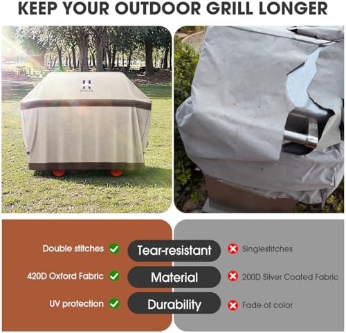 HAMLER Grill Cover 52 Inch, Heavy Duty Waterproof BBQ Covers, Gas Grill Covers Fits Weber Spirit, Weber Genesis, Char-Broil, Nexgrill, Brinkmann, Brown & Beige - Image 5