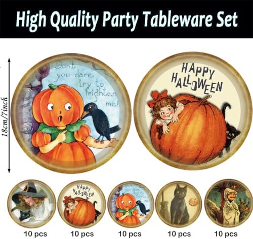 50pcs Halloween Party Supplies Ghost Spooktacular Halloween Paper Plates 7" Cartoon Pumpkin Retro Halloween Plates for Haunted House Themed Boo Pumpkin Birthday Party Decorations (Colorful) - Image 4