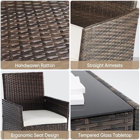 DUMOS 4-Piece Patio Furniture Set, Outdoor Rattan Seating Chair, Brown - Image 5