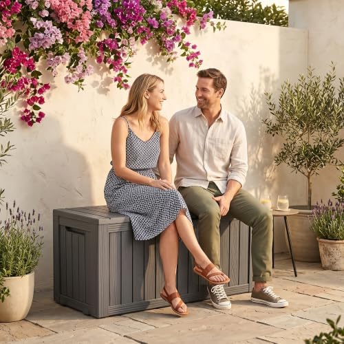 ROJIK 160 Gallon Outdoor Storage Box Waterproof,Weatherproof Deck Boxes Outdoor Lockable,Resin Outside Storage Box for Garden Tools, Accessories,Cushions(Grey) - Image 6