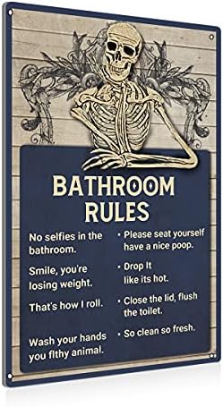 BEASTZHENG Funny Skull Bathroom Rules Metal Tin Sign Wall Decor - Vintage Bathroom Quote Tin Sign for Toilet Restroom Washroom Home Decor Gifts by BEASTZHENG
