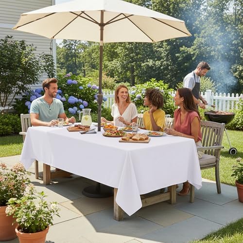 LUSHVIDA Rectangle Outdoor Tablecloth with Umbrella Hole 60x120 Inch White - Image 3