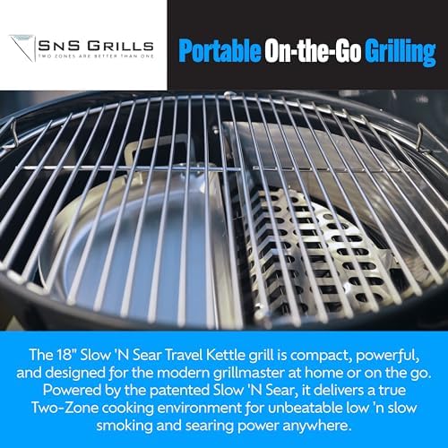 SnS Grills Home 'N Roam 18" Kettle Grill with Patented Slow 'N Sear Charcoal Basket & EasySpin Grate, Portable Charcoal BBQ for Smoking, Grilling & Tailgating - Image 4