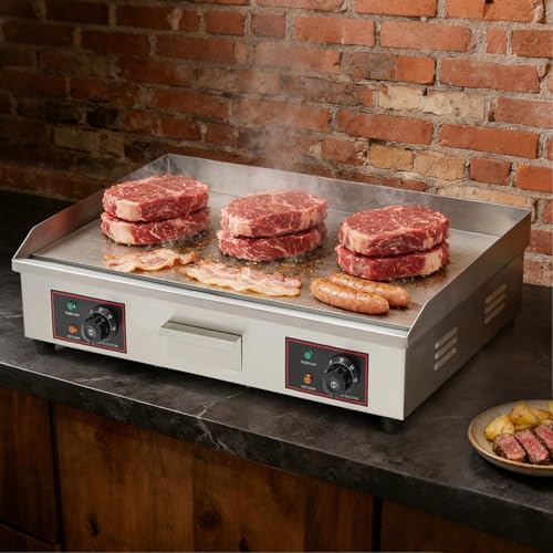 Commercial Electric Countertop Griddle,110V 3000W Flat Top Grill with Adjustable Thermostat 122°F-572°F,Stainless Steel Non-Stick Restaurant Grill for Home Restaurant - Image 4