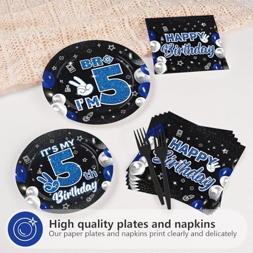 96 Pcs Bro Im 5th Birthday Decorations for Boys, Serves 24 - Image 3