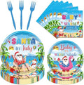 Gameza Tropical Christmas Party Decorations - 96PCS Baby It's Warm Outside Party Plates Napkins and Forks Tableware Set Disposable, Summer Santa in July Holiday Christmas Vacation Supplies Decor by GAMEZA