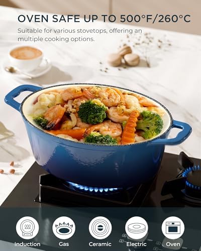 Enameled Cast Iron Dutch Oven, 9.3QT Pot with Lid, Navy Blue - Image 6