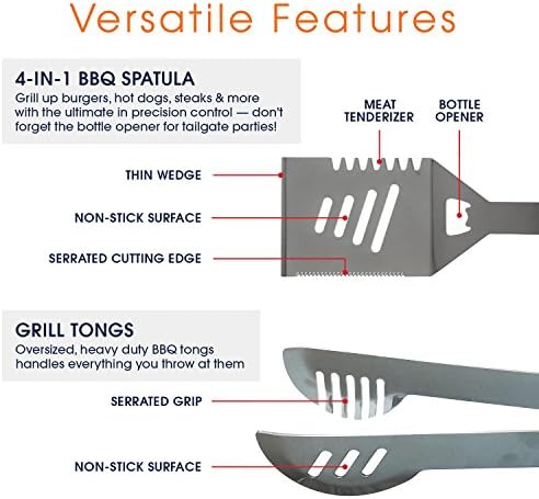 30 Piece BBQ Grilling Gift Set - Professional Grade Stainless Steel Barbecue Grill Tool Set with Aluminum Storage Case - Includes 4-in-1 Spatula Turner, Tongs and Many Other BBQ Grilling Accessories - Image 3