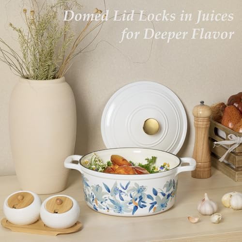 CAROTE 5QT Enameled Floral Cast Iron Dutch Oven Pot with Lid - Image 5