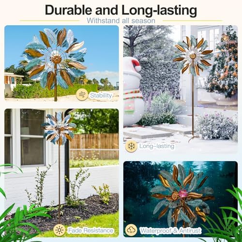 Lariander Solar Wind Spinners 87 Inch Extra Large Metal for Yard, Garden Decor Yard Art Windmills for Outdoor - Image 6