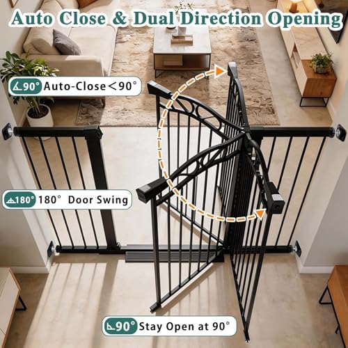 Fairy Baby 54.4"-57.0" Extra Wide Baby Gate with Door, 55 56 57 Inches Walk THR Baby Gates for Stairs Pressure Mounted no Drill, Indoor Tension Metal Child Pet Dog Safety Gate for Kids, Black - Image 5