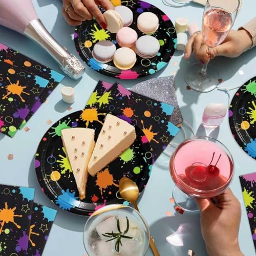 40pcs Neon Glow Splatter Birthday Party Decorations Colorful Graffiti Plates and Napkins for Neon Glow Colorful Graffiti Birthday Baby Shower,Suitable for 20 Guests - Image 5
