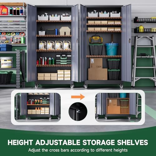 Letaya Metal Garage Storage Cabinets with Lock Door and Adjustable Shelves, Steel Tool Cabinets for Home,Office,Warehouse Organisieren (Black Grey, 74.41" H) - Image 5