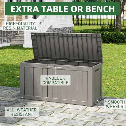 Outdoor Storage Waterproof Deck Box for Patio (80 Gallon, Grey) - Image 3