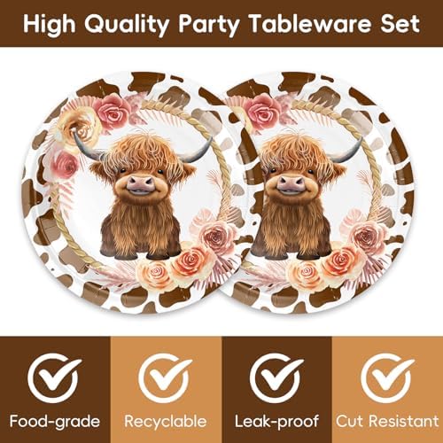 40pcs Highland Cow Party Supplies,Highland Cow Baby Shower Decoration Supplies,Used for Holy Cow Baby Boy Party Decoration,Include 20 dinner plates, 20 Napkin - Image 3
