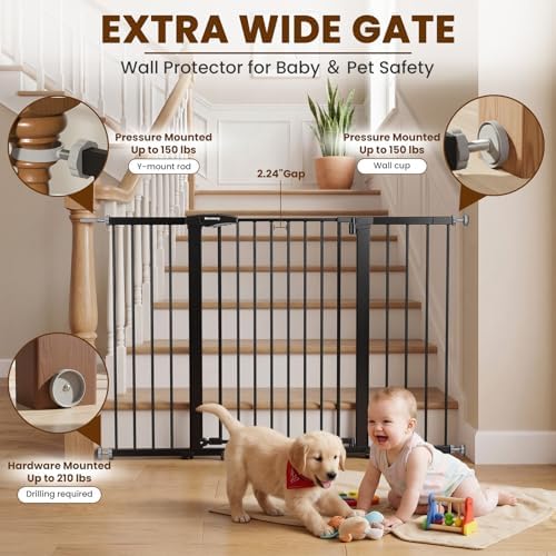 Mumeasy 36" Extra Tall Baby Gate for Stairs, 29.7-54.2" Wide Dog Gate for Doorways, Walk Thru Pet Safety Gate for Indoor, Pressure Mounted with Auto Close, Easy Install No Drill for Toddlers, Black - Image 3