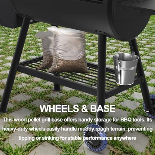 Electric Pellet Smoker Grill 565 SQ.IN Cook Area Pellet Smoker with Auto Feed & PID Controller 500°F Max Temperature 8 in 1 BBQ Grill with Meat Probe & Side Table with Hooks Perfect for Outdoor BBQ - Image 5