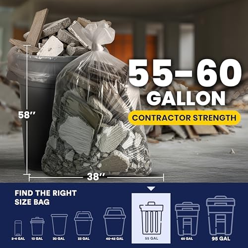 Plasticplace Contractor Trash Bags 55-60 Gallon - 3.0 Mil, Clear Heavy Duty Garbage Bag 38" x 58" (25 Count) - Image 3