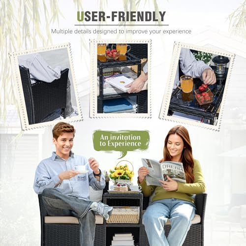 Greesum Patio Loveseat Outdoor Wicker Furniture Conversation Set,Beige - Image 6