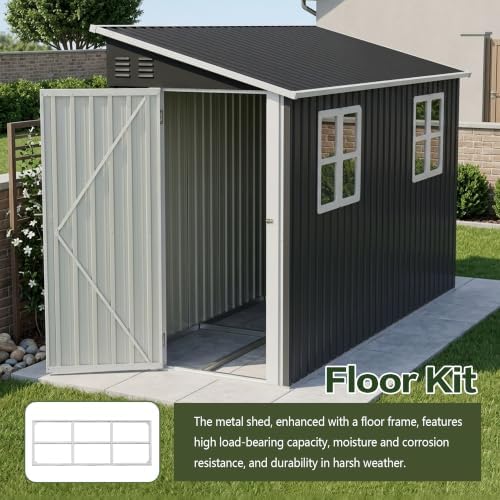 YOPTO 4x10 FT Lean to Shed W/Floor,Reversible Installation,Black - Image 4