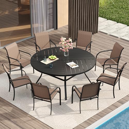 VICLLAX Patio Table and Chair Set of 8, All Weather Metal Round Outdoor Dining Furniture Set-53 Round Outdoor Table and Chairs, Black Tabletop by HOME