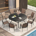 VICLLAX Patio Table and Chair Set of 8, All Weather Metal Round Outdoor Dining Furniture Set-53 Round Outdoor Table and Chairs, Black Tabletop by HOME