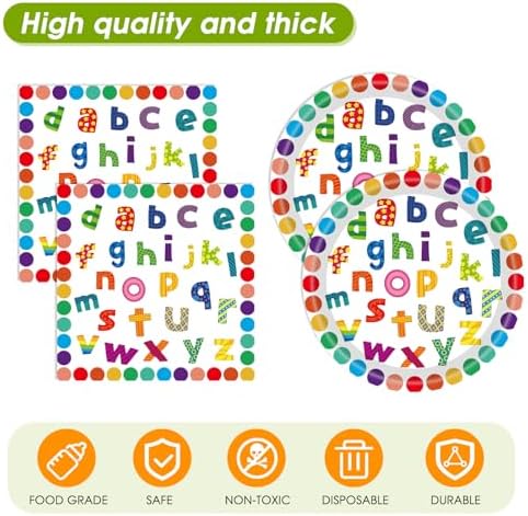 41Pcs Colorful ABC Birthday Party Decorations Alphabet Colorful Party Supplies ABC Rainbow Dots Plates Napkins Tablecloth丨Kids Birthday Educations Party Classroom First Day School Party,Serv 20 - Image 4