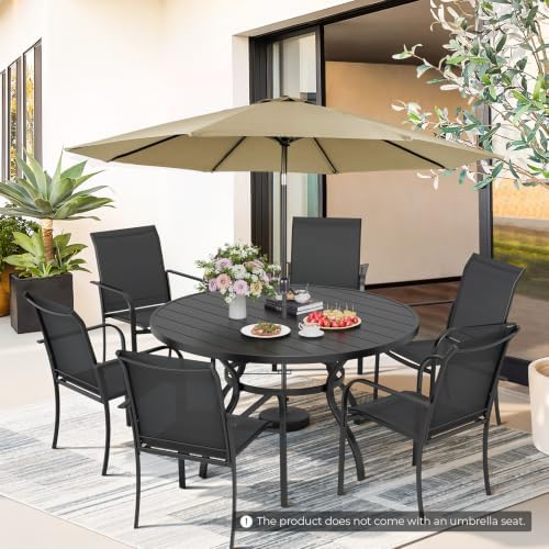 Incbruce 8 PCS Patio Dining Set with Brown Umbrella, Outdoor Dining Set of 6 Textilene Chairs and 53" Round Table with Umbrella Hole for Backyard, Garden, and Poolside (Black) - Image 2