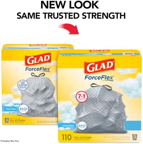 Glad Tall Kitchen Drawstring Trash Bags - Odorshield 13 Gallon White Trash Bag, Febreze Fresh Clean, 110 Count - Image 2