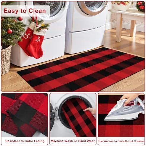 OJIA Christmas Outdoor Rug 3'x5' Red Plaid Front Door Mat Outdoor Area Rug - Image 5