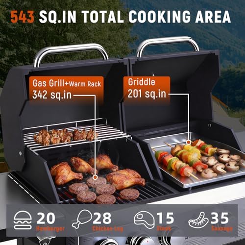 Redlife 3-Burner Propane Gas Grill & Griddle Combo, 54,000 BTU - Image 2