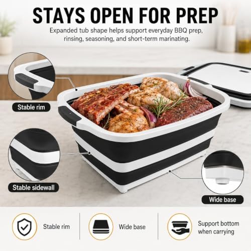 BBQ Prep Tub, 30L Black XX-Large Collapsible Sink for Marinade - Image 5