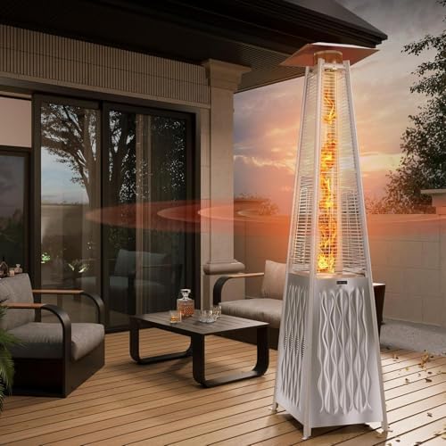 EAST OAK 48,000 BTU Pyramid Patio Heater, Quartz Glass Tube Propane Outdoor Heater with Wheels, Triple Safety Protection, 2025 Upgrade for Home, Backyard & Commercial Spaces, Stainless Steel by EASTOAK