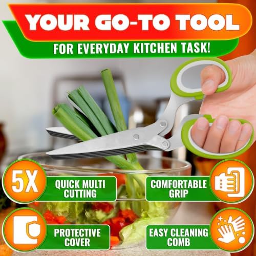 Herb Scissors with 5 Blades and Cover, Cleaning Brush, Even Cuts - Image 4