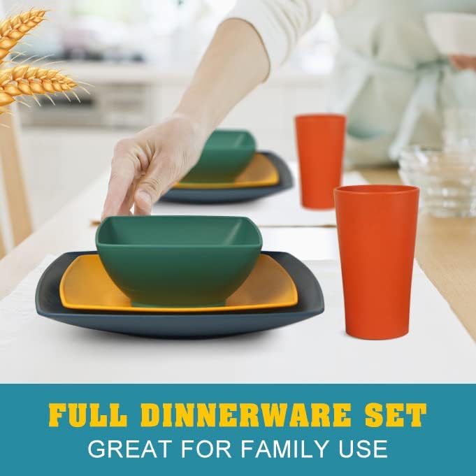 Teivio 48-piece Plates and Bowls Sets, Square Kitchen Dishes Set for 12 - Image 6