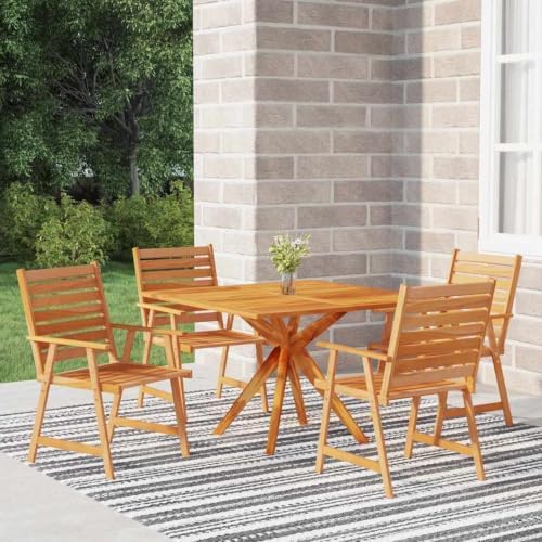 Tidyard 5 Piece Garden Dining Set, Solid Acacia Wood Outdoor Patio Furniture with 4 Chairs and Square Table for Backyard Lawn Deck - Image 3