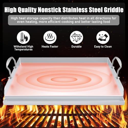 Universal Stainless Steel Cooking Griddle, Nonstick Flat Top Plate Insert for Gas Top Stove and Charcoal Grills, Tailgating, Camping and Parties, 23" x 16" Plancha Para Cocinar - Image 6