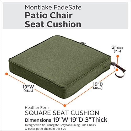 Classic Accessories Montlake Water-Resistant 19 x 19 x 3 Inch Square Outdoor Seat Cushion, Patio Furniture Chair Cushion, Heather Fern Green, Outdoor Cushion Cover - Image 3