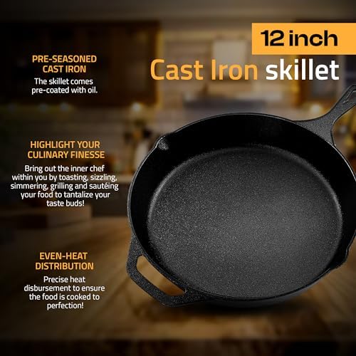 Utopia Kitchen Cast Iron Skillet 12 Inch Pre-Seasoned PFAS-Free Black - Image 4