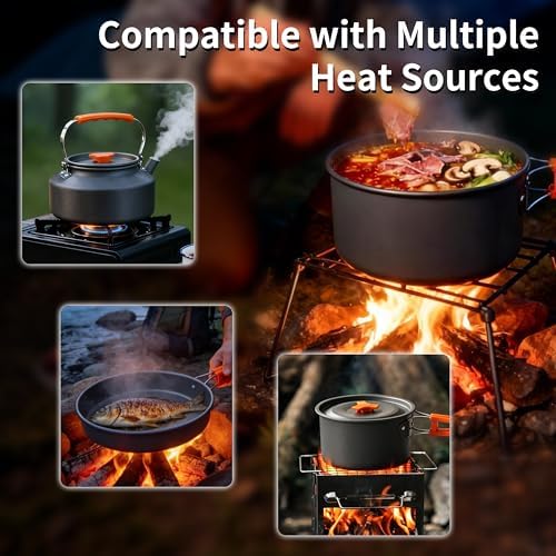 Collapsible Camping Cookware Set, Portable 4-in-1 Outdoor Camping pots and Pans Set with Nonstick Frypan, Pot, Kettle & Carry Bag, Hard-Anodized Aluminum for Camping, Hiking (2-6 Person) - Image 5