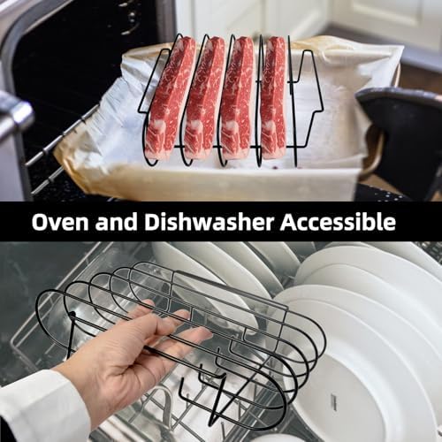 Rib Rack for Smoking, Black Non-Stick Coated Steel 11 in Rib Rack with 2 Meat Shredder Claws, Black PP Tray, Perfect for Grilling, Smoking, BBQ Accessories and Outdoor BBQ Set - Image 4