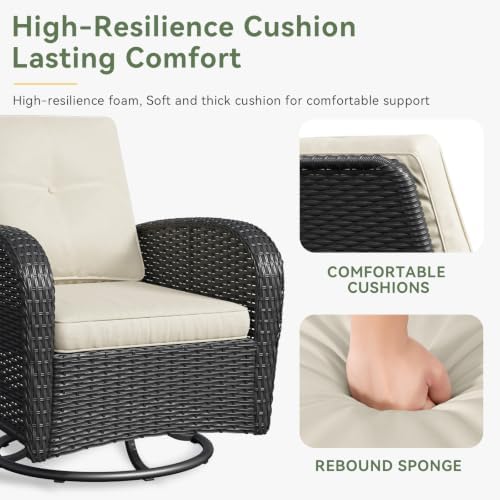 Aoxun 3 Pieces Patio Furniture Set, Patio Swivel Rocker Chairs Set of 2, Wicker Outdoor Bistro Set with Rocking Chair, Thickened Cushions and Table for Porch (Beige) - Image 4