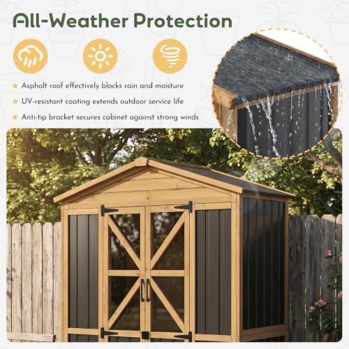 Outdoor Storage Cabinet, Weatherproof Garden Shed with 6 Shelves for Tools - Image 3