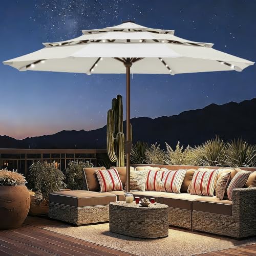 EliteShade USA 10-Year-Non-Fading 10ft 3-Tier Market Patio Umbrella, Commercial Table Umbrella with 80 Solar LED Lights, Crank Open, Windproof & UPF 50+ UV Protection for Garden, Deck, Pool, Backyard, No Tilt, White - Image 3