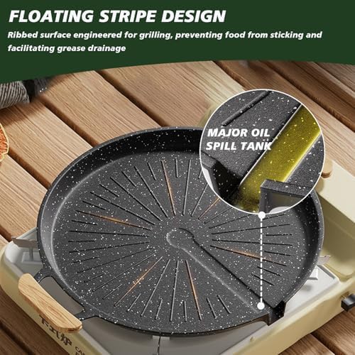 Double Ear Non Stick Baking Tray, 12.6-Inch Portable Outdoor Barbecue Plate, Breakfast Frying Pan with Automatic Oil Filter, Circular Large Cooking Surface, Versatile for Stoves, PFOA Free (Black) - Image 5