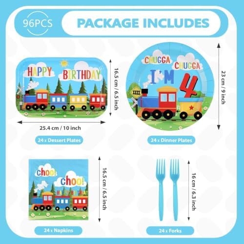 96Pcs Train 4th Birthday Party Decorations for Boys Girls, Serves 24 - Image 2