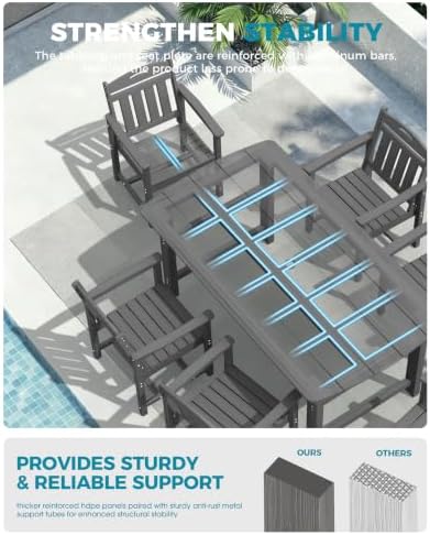 Ciokea HDPE Outdoor Dining Set of 4, Patio Table and Chairs Sets, Grey - Image 5