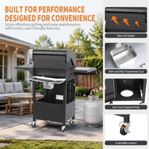 3-Burner Propane Gas BBQ Grill with Side Burner, Black - Image 6